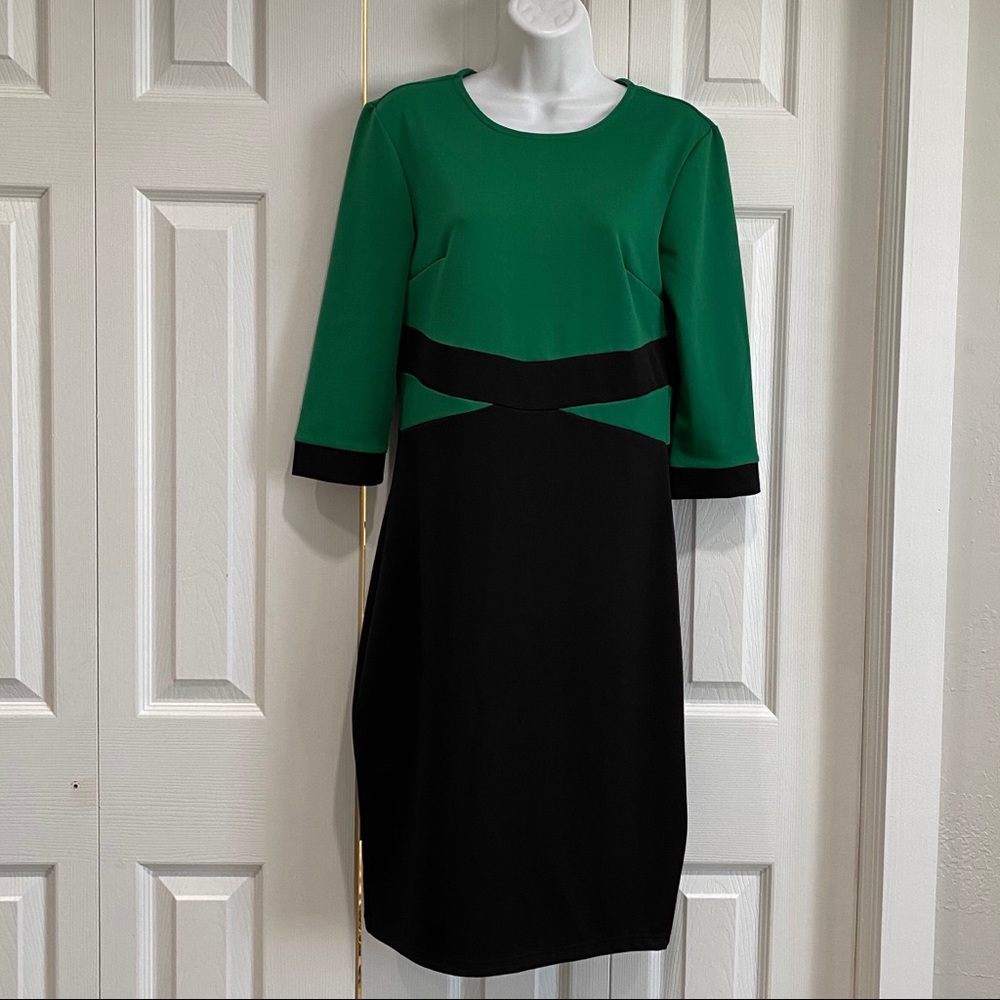 Angvns Black Green 3/4 Sleeve Dress M